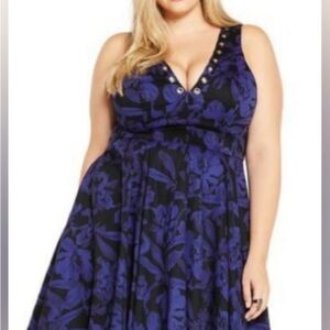 Torrid Skater Black and Blue Floral  Dress by Empire Fox